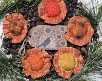 Handmade Halloween FLORAL Sunflower Bowl Fillers - Orange Fall Decor, Set of 5