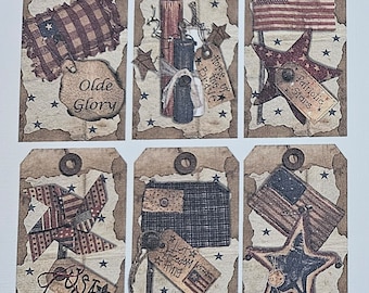 Primitive Americana Hang Tags: July 4th Patriotic Gift Ornaments