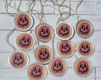 Halloween Pumpkin Hang Tags: Metal Rimmed Gift Ties, Ornaments (Set of 12)
