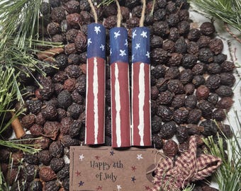3 Primitive Farmhouse Patriotic USA July 4th Americana Wooden Firecracker Bowl Fillers Party Favors Tiered Tray Summer Decor Accents