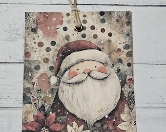 Santa Christmas Gift Tags: Whimsical Cardstock Hang Tags, Set of 9