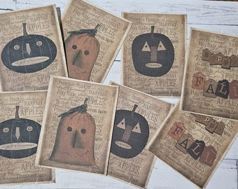 Etiquetas rústicas de Halloween: Abóbora Jack O Lantern, decoração de outono, conjunto de 8