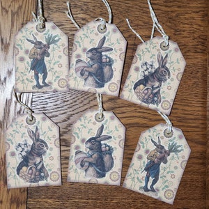 Set van 6 geassorteerde primitieve boerderij vintage nostalgische paashaas konijn lentetijd hang tags cadeau stropdassen boomornamenten Ornies