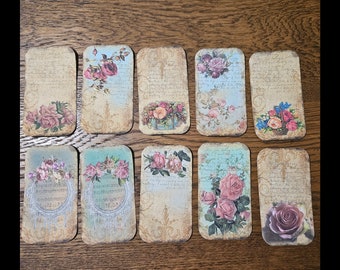 10 florale Vintage nostalgische viktorianische Rosenblüten Hängeetiketten Scrapbooking Tagebücher TAG Antik abgerundete Ecken