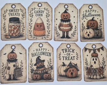 Halloween Hang Tags: Primitive Gift Ties 8 Large or 16 Small