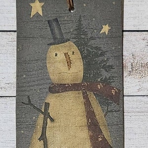 6 Primitive Farmhouse Folk Art Santa Claus Snowman Angel Christmas Holiday Hang Tags Gift Ties Vendor Tags Ornies Decoration image 4