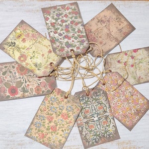 8 enfeites florais para scrapbooking em estilo vintage antigo e primitivo, etiquetas para pendurar, etiquetas para presente, etiquetas de preço de fornecedores