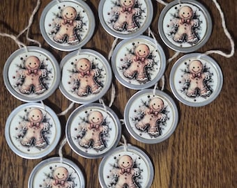 12 Gingerbread Man Mini Hang Tags: Tree Ornaments, Scrapbooking, Gift Tags