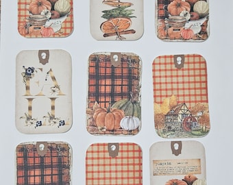 9 Étiquettes volantes à carreaux pour l'automne, saison de ferme, citrouille, épices, cravates-cadeaux, décorations d'arbres Ornies, scrapbooking, décorations de table de fête