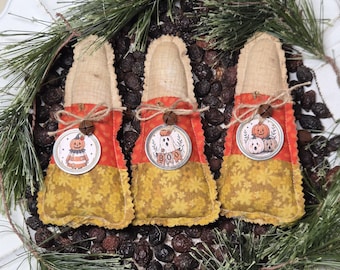 Handmade Fall Candy Corn Ornaments (Set of 3): Primitive Halloween Decor