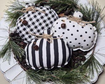 Farmhouse Fabric Pumpkins: Black White Stripe Buffalo Check or Polka Dot Bowl Fillers