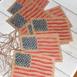 Lot de 9 étiquettes pays Americana primitif patriotiques rouge blanc bleu USA 4 juillet drapeau rustique étiquettes volantes cravates cadeaux Scrapbooking ornies étiquettes de prix