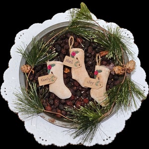 Individueel geprijsde miniatuur kerstsokken Ornamenten Tafeldecoraties Winterdecor Vakantieaccent boerderij Primitieve hulstkous