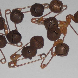 12 Primitive Safety Pins and 12 Rusty Jingle Bells 10mm 13mm or 18mm Supplies for Crafting Scrapbooking Ornies Dollies and More image 3