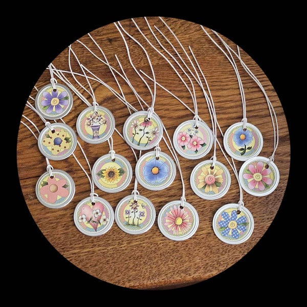 10 Whimsical Mothers Day Spring Summer Floral TINY TAGS 1 1/4 Inch Hang Tags Feather Twig Miniature Tree Ornaments Scrapbooking DIY Accents