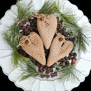 3 Primitive Farmhouse Grungy or Natural July 4 USA Americana Star HEARTS Red White Blue  Ornies Ornaments Tiered Tray Tucks Bowl Fillers