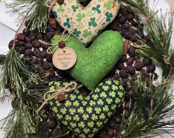 3 St Patricks Day Green Hearts Bowl Fillers Ornaments ~ Blarney Spoken Here