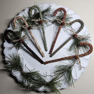 Choice of 2 3 or 4 Primitive Christmas Holiday Decor Assorted Colors Homespun Country Farmhouse Candy Canes Bowl Fillers Ornies Ornaments