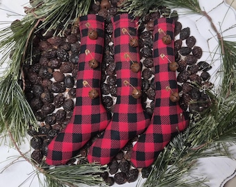 Christmas Stocking Ornaments Bowl Fillers: Buffalo Print, Farmhouse Tiered Tray Decor, Set of 3 or Individually