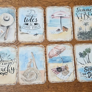 8 Beach Summer Vibes Swim Ocean Blue BEAUTIFUL Hang Tags Rounded Cards Gift Ties Tree Ornaments Ornies Scrapbooking Party Accents Décor
