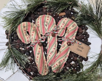 Primitive Christmas Candy Cane Ornaments, Red Striped Set ~ Natural or Grungy