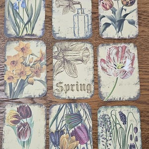 9 Fleurs florales printanières BELLES étiquettes volantes Cartes arrondies Cravates-cadeaux Ornements d'arbre Ornies Scrapbooking Accessoires de fête Décoration