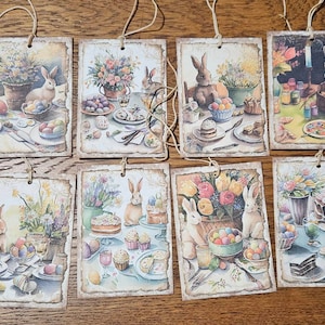 8 Wit of Kraft Bruin Karton Primitieve Boerderij Paashaas Konijn Hang Tags Cadeau Banden Boomversieringen Ornies Scrapbooking Party Decor