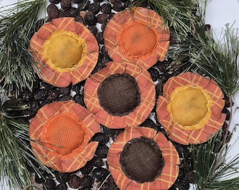 Handmade Halloween FLORAL Sunflower Bowl Fillers - Orange Fall Decor, Set of 6, Small Flowers