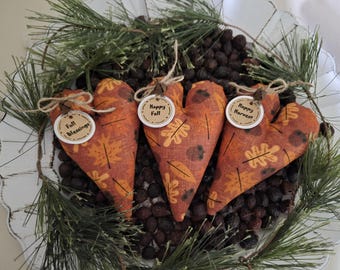 Rustic Fall Heart Bowl Fillers: Farmhouse Autumn Ornaments, Individually Priced