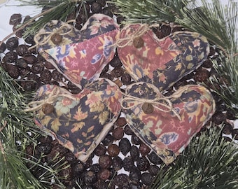 Mini Quilted Patchwork Heart Ornaments: Farmhouse Tiered Tray Decor, Set of 4