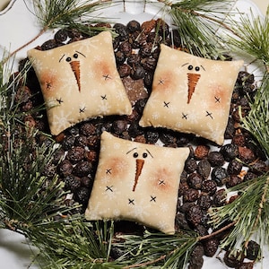Mini almohada rústica de muñeco de nieve: adorno navideño primitivo, relleno para cuenco