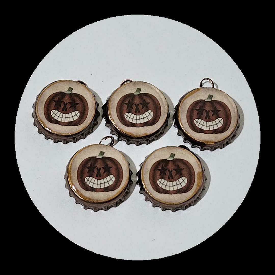 5 Bronze Bottle Cap Charms Whimsical Halloween Pumpkin Jack O Etsy