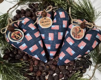July 4 USA Americana Patriotic FLAG Red White and Blue Heart Ornies Ornaments