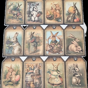 12 geassorteerde primitieve boerderij Vintage nostalgische paashaas konijn lentetijd hang tags cadeau banden boom ornamenten ornies