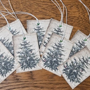 9 primitif vintage sapin de Noël de ferme vintage journal indésirable d'hiver étiquettes volantes éphémères paysages de table accents ornements avec oeillets décoration de scrapbooking