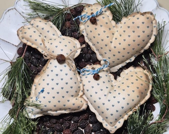 Primitive Bunny & Two Hearts Bowl Fillers Ornaments Spring Decor