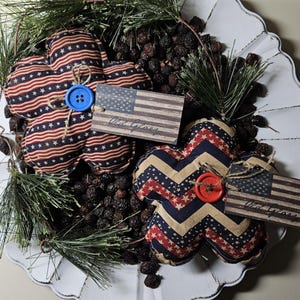 Choice of Primitive Farmhouse FLOWER Americana July 4 Bowl Filler Ornament Tiered Tray Shelf Sitter Tuck Décor Accent Mini Pillow Tablescape