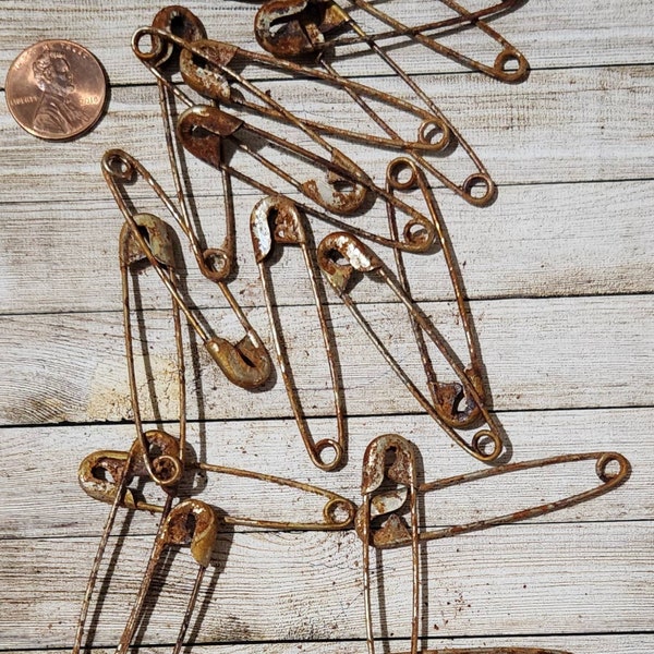 Set of 20 ~  2 Inch Rusty Safety Pins for Crafts Dolls Pin Keeps Ornaments Bowl Fillers Accents DIY Projects Primitive Antiques & More