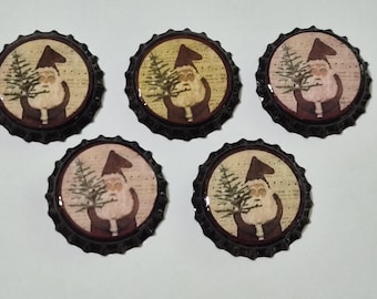 Santa Belsnickle Bottle Cap Charms: Miniature Christmas Ornaments, Party Favors (Set of 5)
