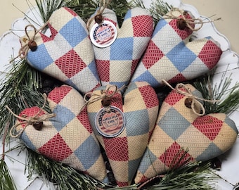 Americana Heart Bowl Fillers: Primitive Patriotic Ornaments, Set of 3