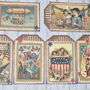 6 grandes ou 12 petites étiquettes volantes nostalgiques du jour de l'indépendance patriotiques du 4 juillet, rouge, blanc et bleu, cravates-cadeaux, décorations d'arbre