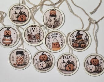 Primitive Halloween Mini Hang Tags Tree Ornaments: Sets of 10, 12 or 15