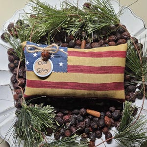1 Primitive Patriotic Farmhouse Americana USA Olde Glory Red White & Blue Flag Mini Pillow Ornament Bowl Filler Ornie Shelf Sitter Tuck