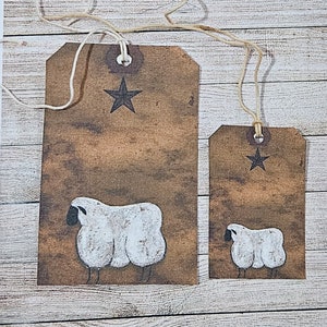 8 Large or 16 Small Primitive Country Farmhouse Sheep Hang Tags Gift Ties Party Accents Home Décor Tree Ornaments Journals Scrapbooking Tag