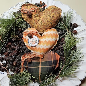 Primitive Halloween Heart Ornies: Farmhouse Bowl Fillers, Fall Decor