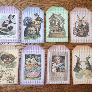 Set van 8 geassorteerde primitieve boerderij vintage nostalgische paashaas konijn lente hang tags cadeau stropdassen boomornamenten Ornies