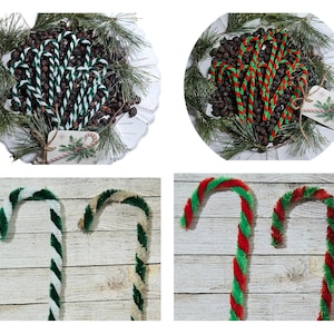 Primitive Chenille Candy Canes: Grungy Christmas Ornaments, Bowl Fillers (Set of 12)