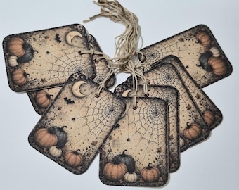 Primitive Halloween Pumpkin Fall Seasonal Hang Tags: Gift Tags, Set of 9