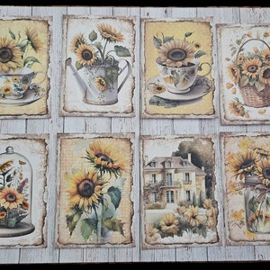 8 Floral Farmhouse Girasole Giallo ~ Bellissimi cartellini regalo, fascette, ornamenti per l'albero, scrapbooking, feste, decorazioni primaverili, decorazioni per la tavola