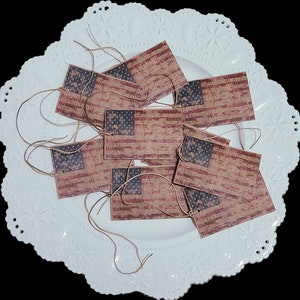 Set of 9 Americana Country Primitive Patriotic Red White Blue USA July 4th Flag Rustic Hang Tags Gift Ties Scrapbooking Ornies Price Tags